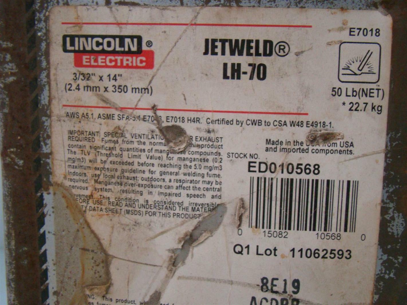 50 CanLincoln Electric Jetweld 3/32"x14" LH70 Welding Rod Electrode
