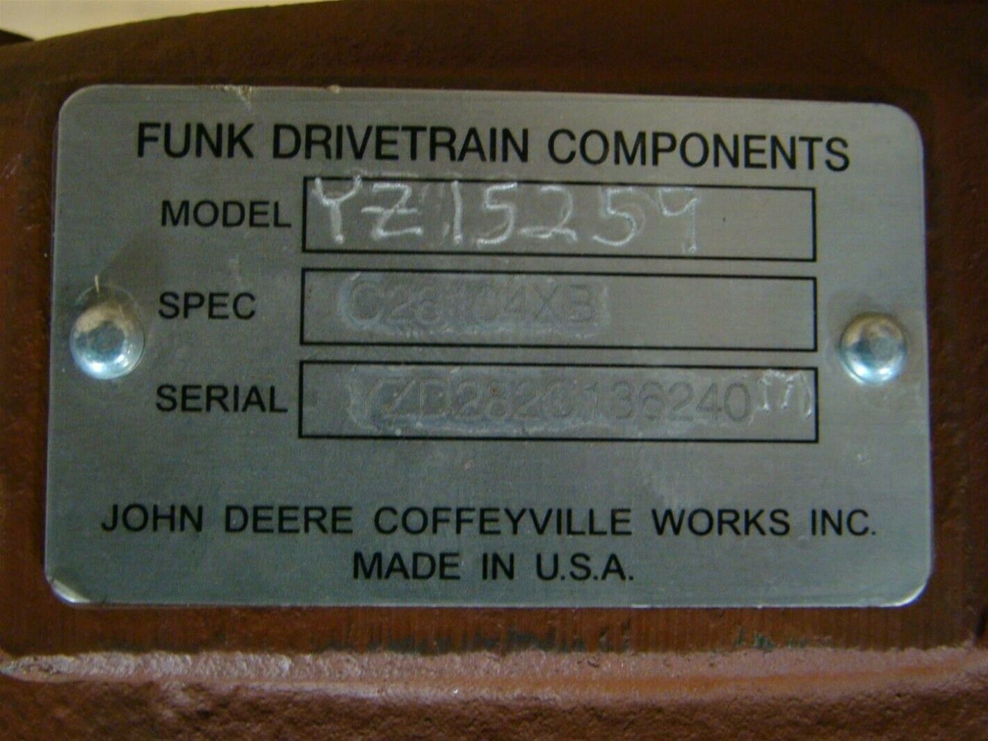 Funk Drivetrain Components John Deere Coffeyville Works 0261C4XB
