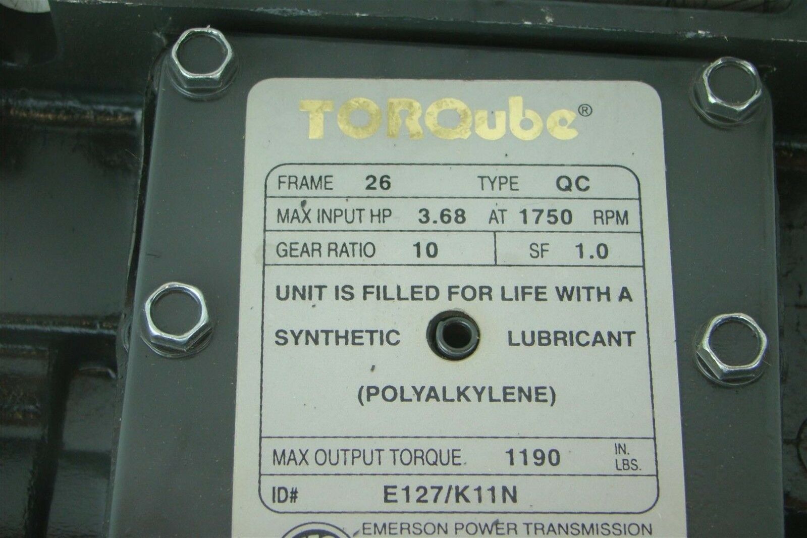 Emerson Power Transmission Torqube 3.68HP 1750RPM 26 Frame 10 GR E127