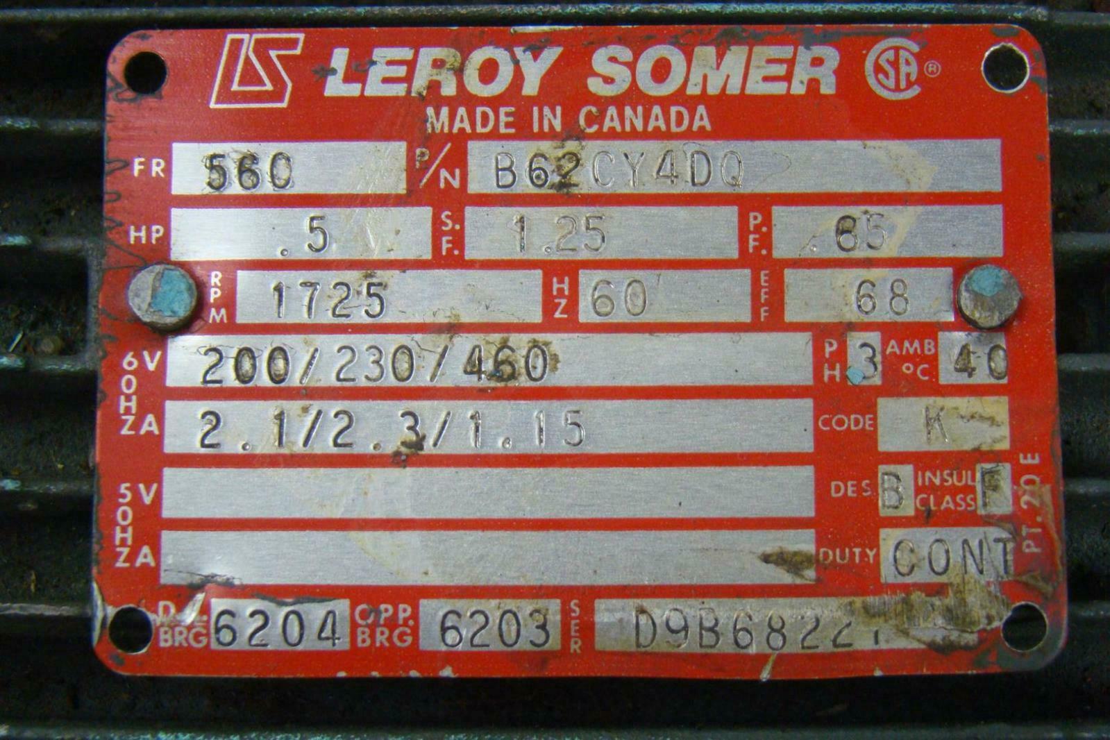 LEROY SOMER 460V 1.15A 56C FRAME .5HP 1725 RPM ELECTRIC MOTOR;Reliance