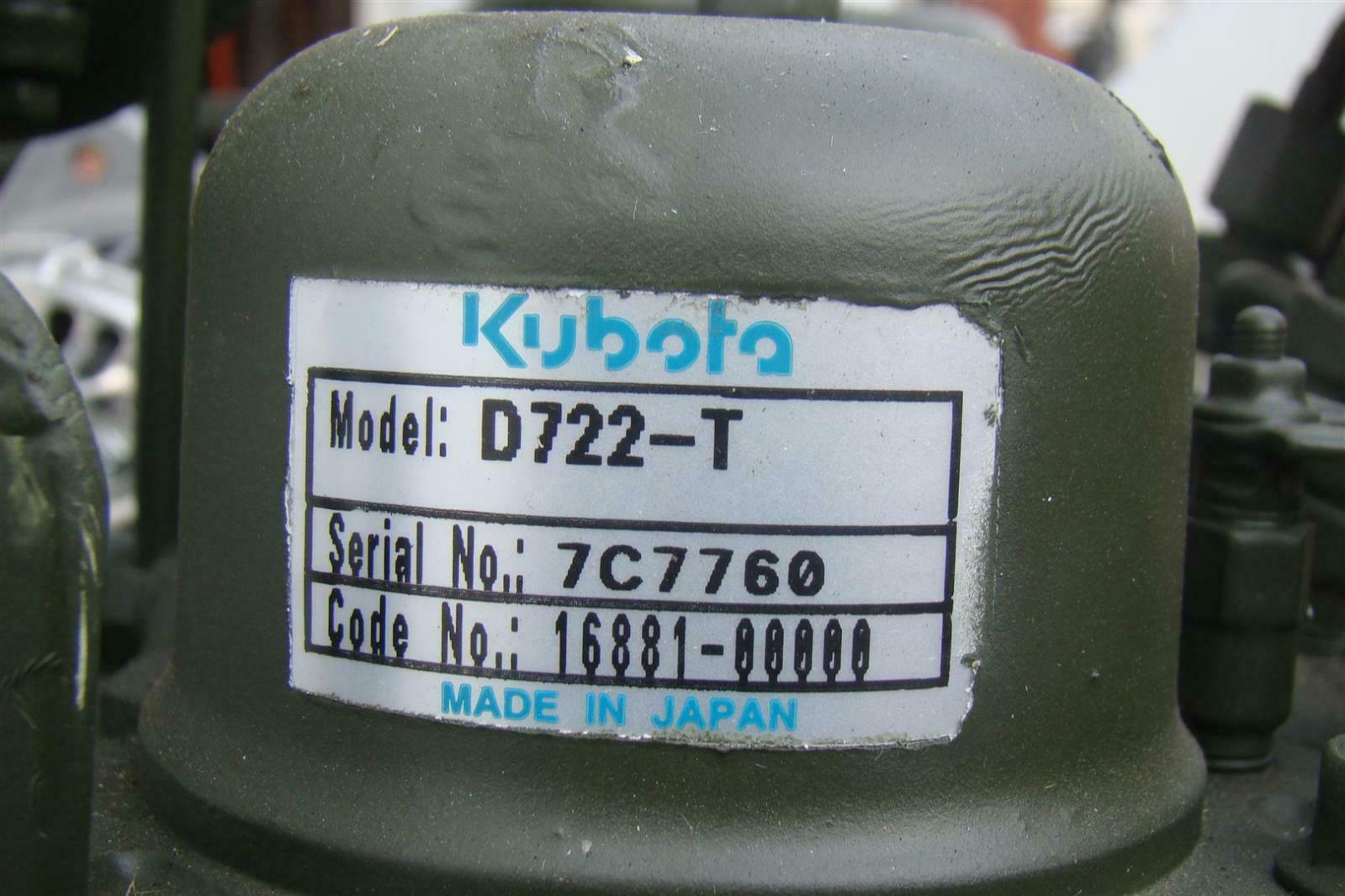 KUBOTA Turbo Diesel Engine Model D7222 Complete, w/ Starter and