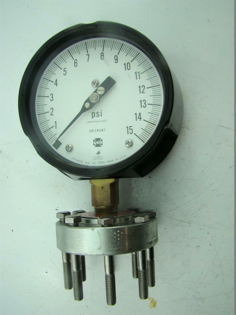 SOLFRUNT PRESSURE GAUGE MAX PSI = 15 WITH AMETEK DIAPHRAGM Joseph