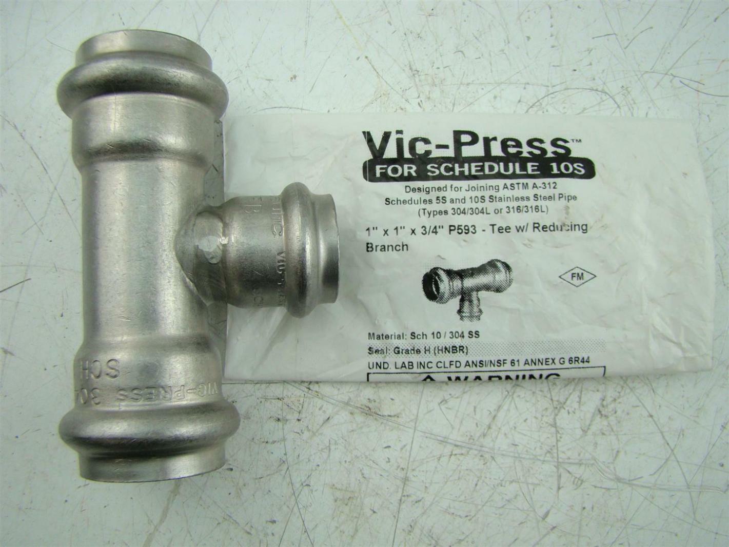 VICTAULIC VICPRESS SS 1" X 1" X 3/4" P593 TEE W/REDUCING BRANCH