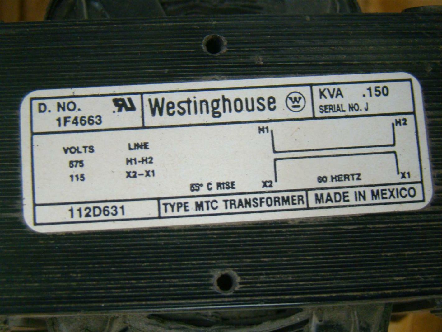 Westinghouse Transformer .150KVA 112D631 Joseph Fazzio, Incorporated