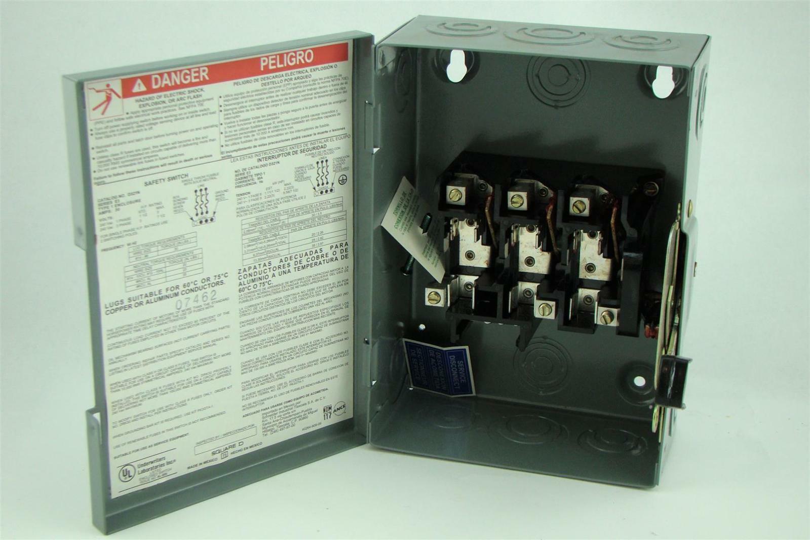 Square D General Duty Safety Switch Enclosure 30A 240Vac 3PH D321N