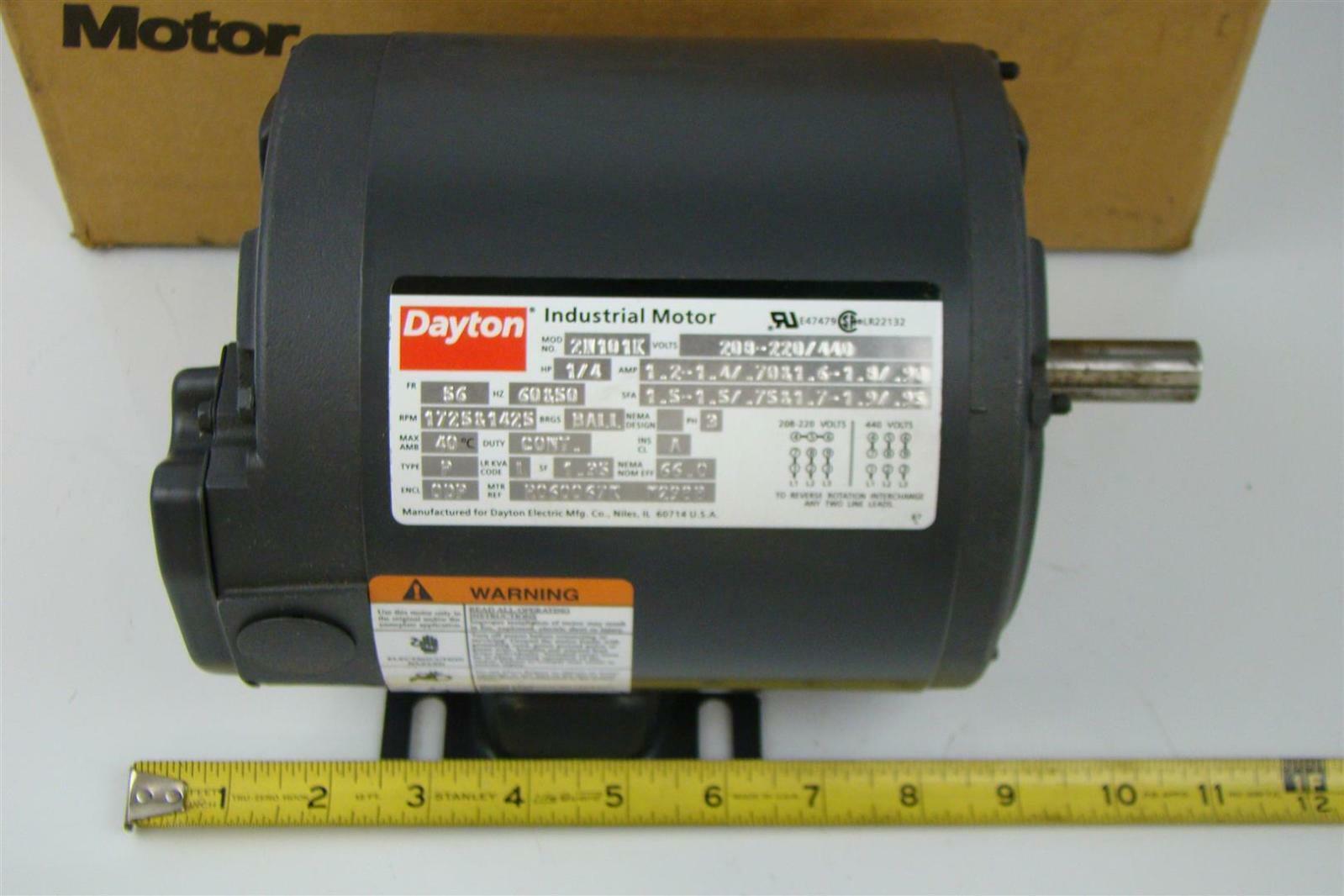 Dayton Industrial Motor 2N101K 1/4Hp, 3P, 60Hz, 440V Shaft 5/8X17/8