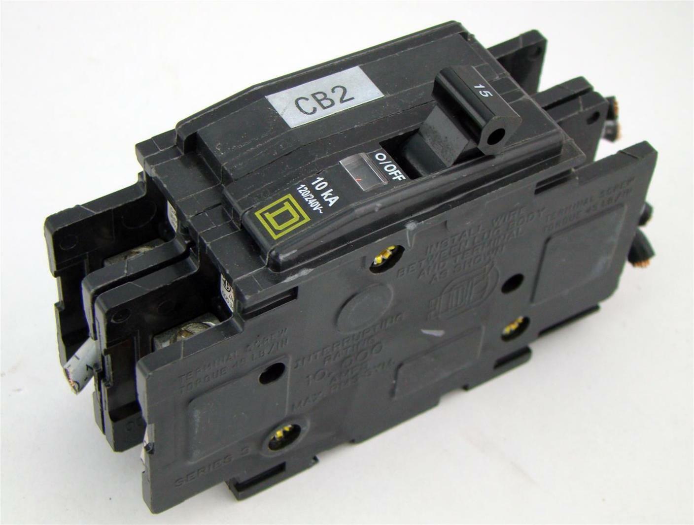 Square D, 15A Din Rail Mount Aic 10Ka, 120/240V Breaker 15A 2P