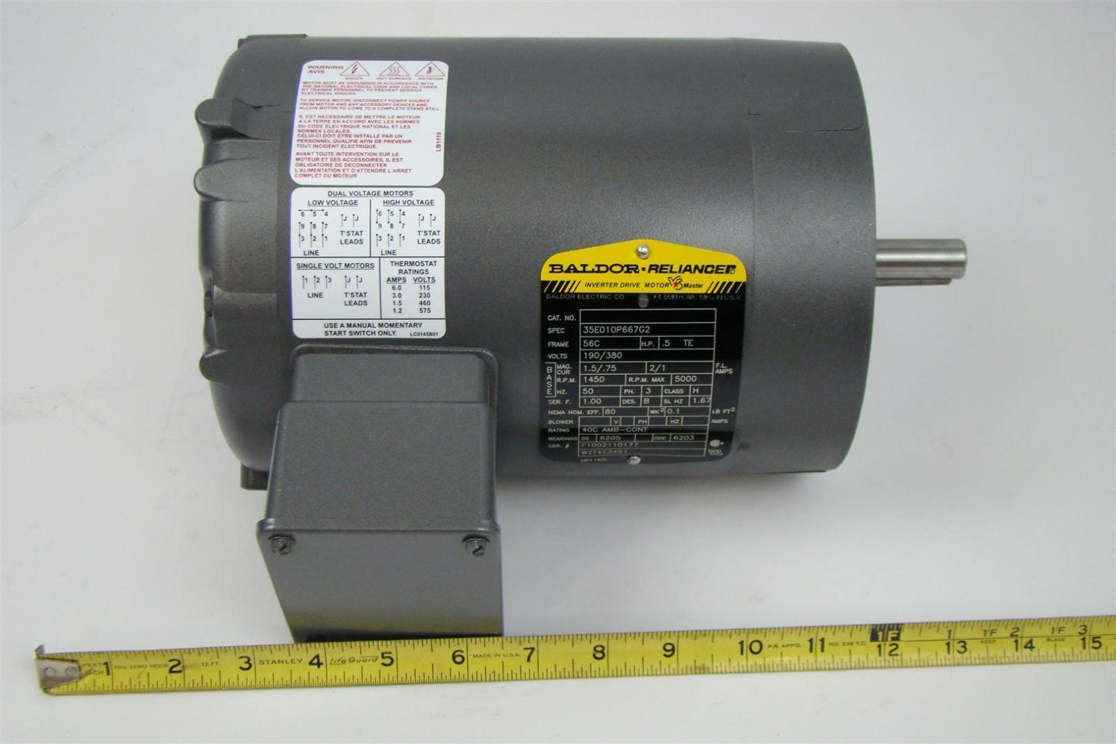 Baldor Reliancer Inverter Duty motor 1450Rpm 3PH 56C 1/2HP 190/380V 35W010P667G2