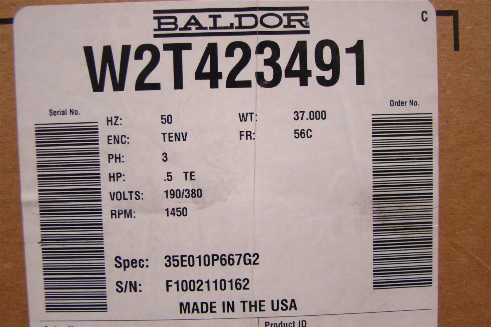 Baldor Reliancer Inverter Duty motor 1450Rpm 3PH 56C 1/2HP 190/380V 35W010P667G2