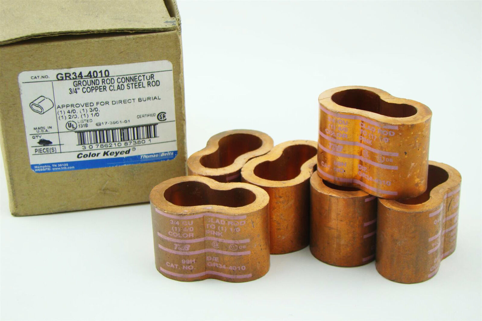 (6) Thomas & Betts Ground Rod Connector 3/4" Copper Clad Steel Rod GR34