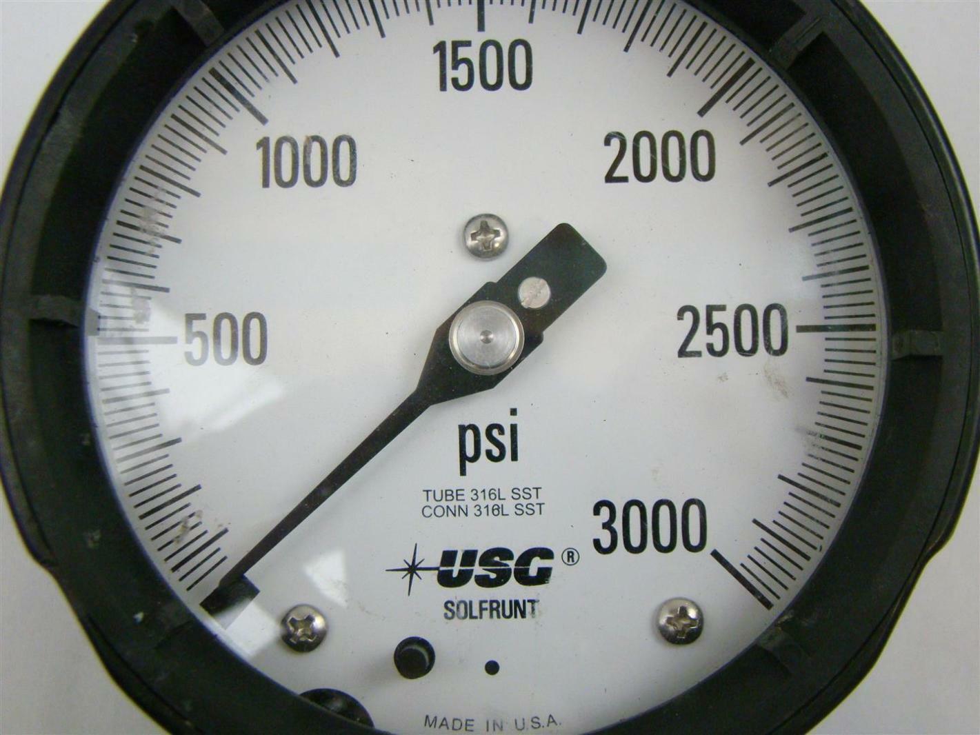 USC, 3000 PSI Pressure Gauge, Tube and Connector 316L SST Joseph