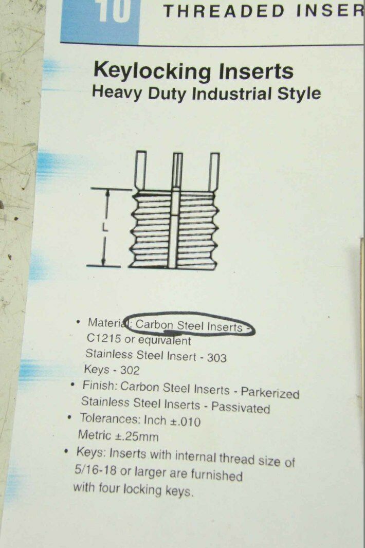 (6) Jergens 3/8"16 Keylocking Thread Insert Industrial Style Carbon