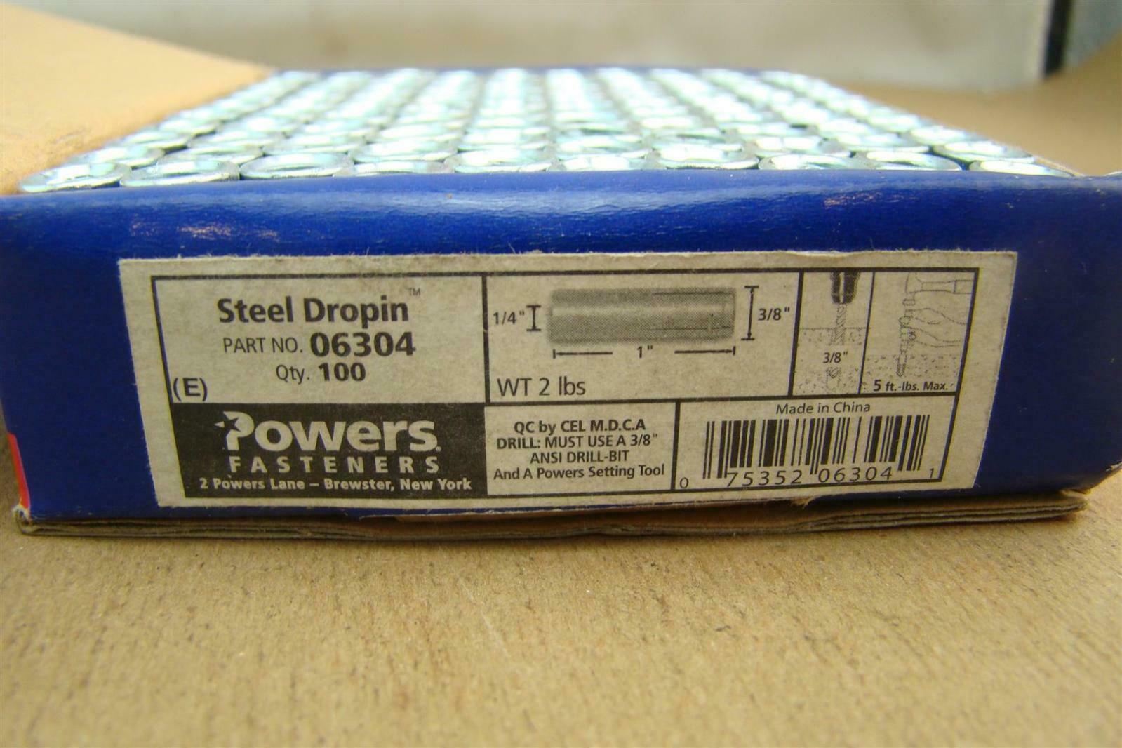 Power Fasteners Box of 100 Steel Dropin (1/4" x 1" x 3/8") , 06304