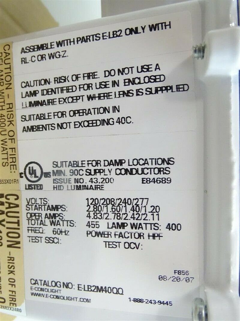 E-Conolight  400w HID Luminaire Fixture 120/208/240/277v , ELB2M40QQ