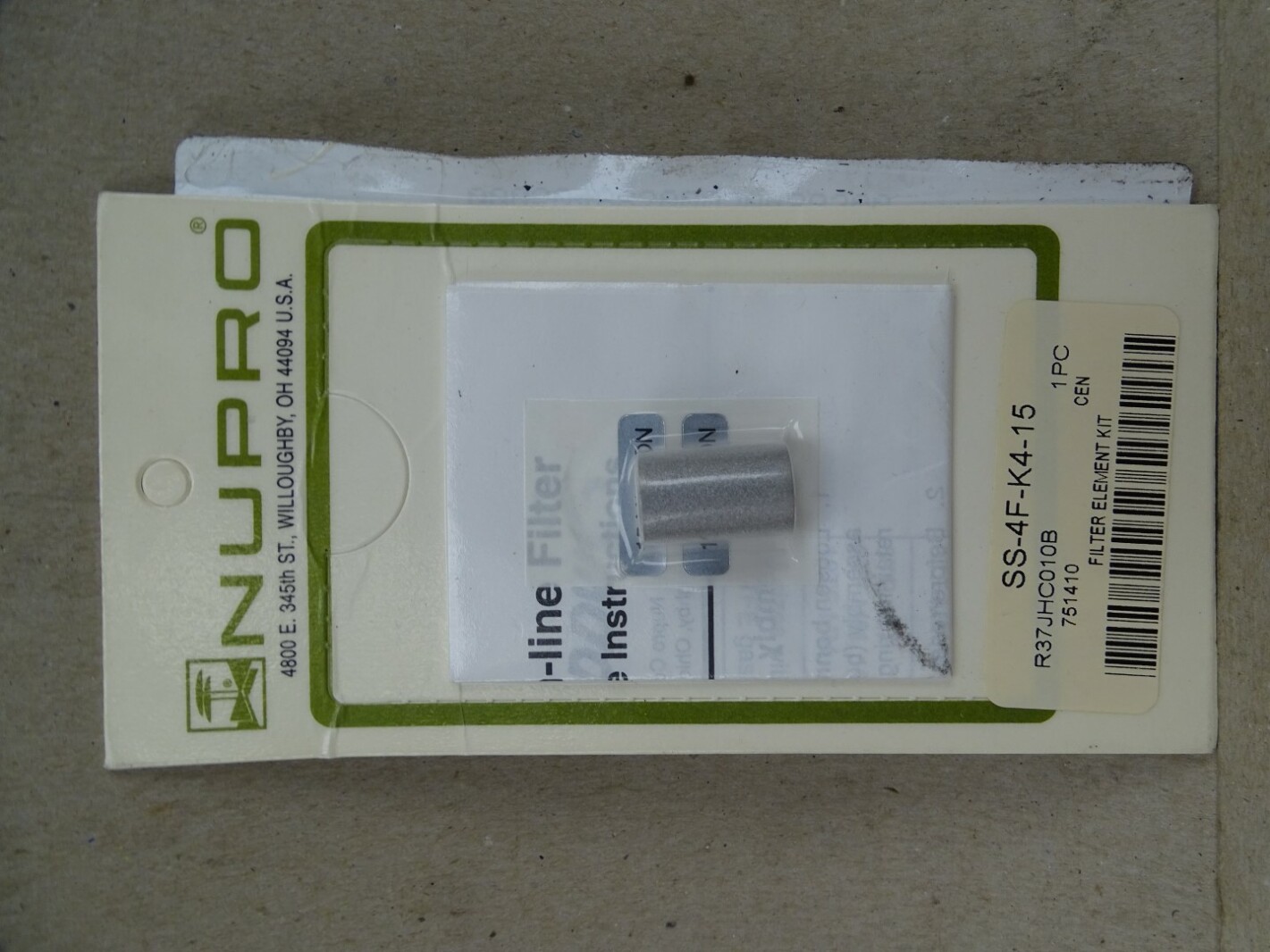 Nupro InLine Filter Element , SS4FK415 Joseph Fazzio, Incorporated