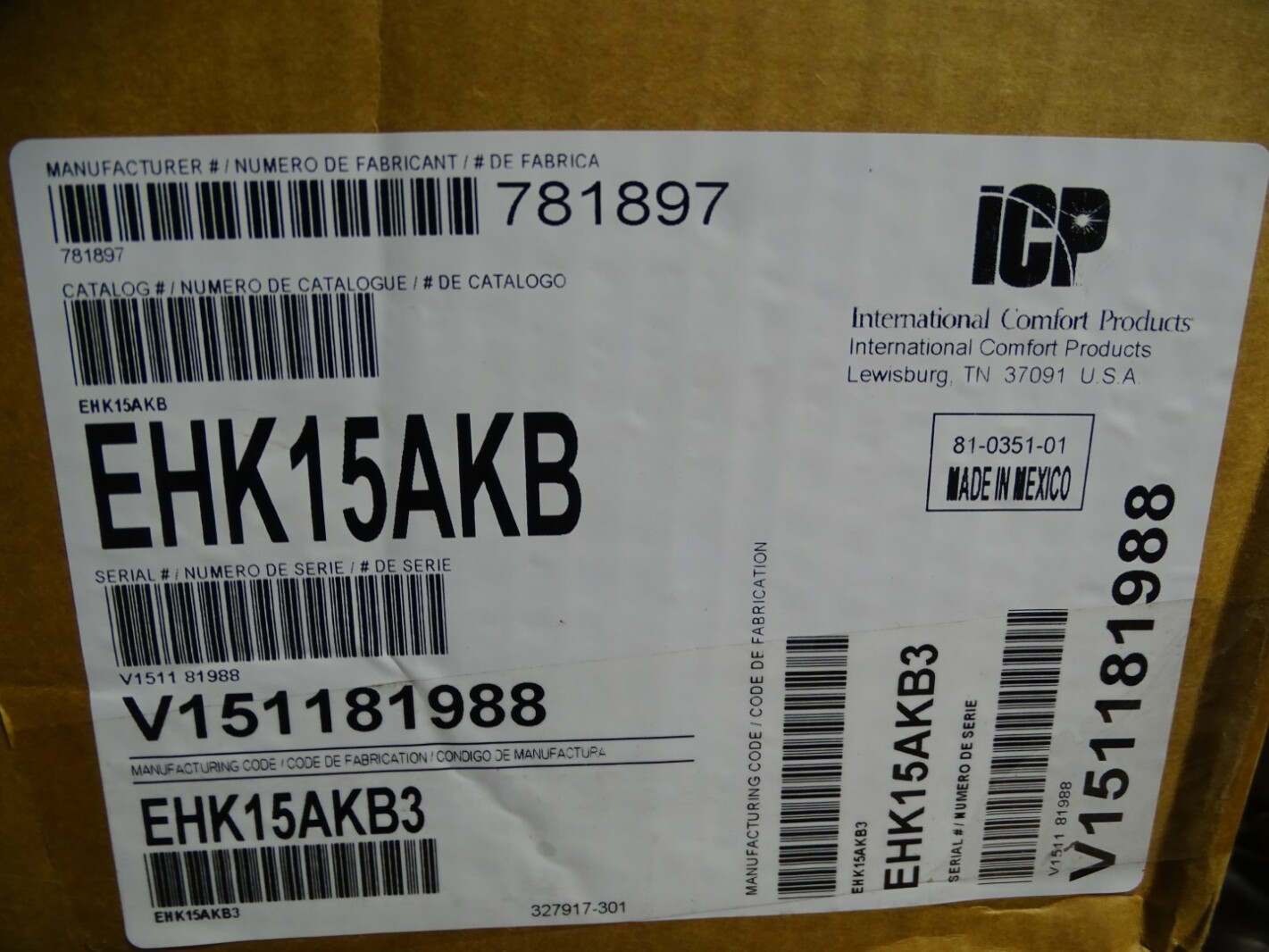 Interntional Comfort Electric Heater, Heating Assembly 15kW, EHK15AKB