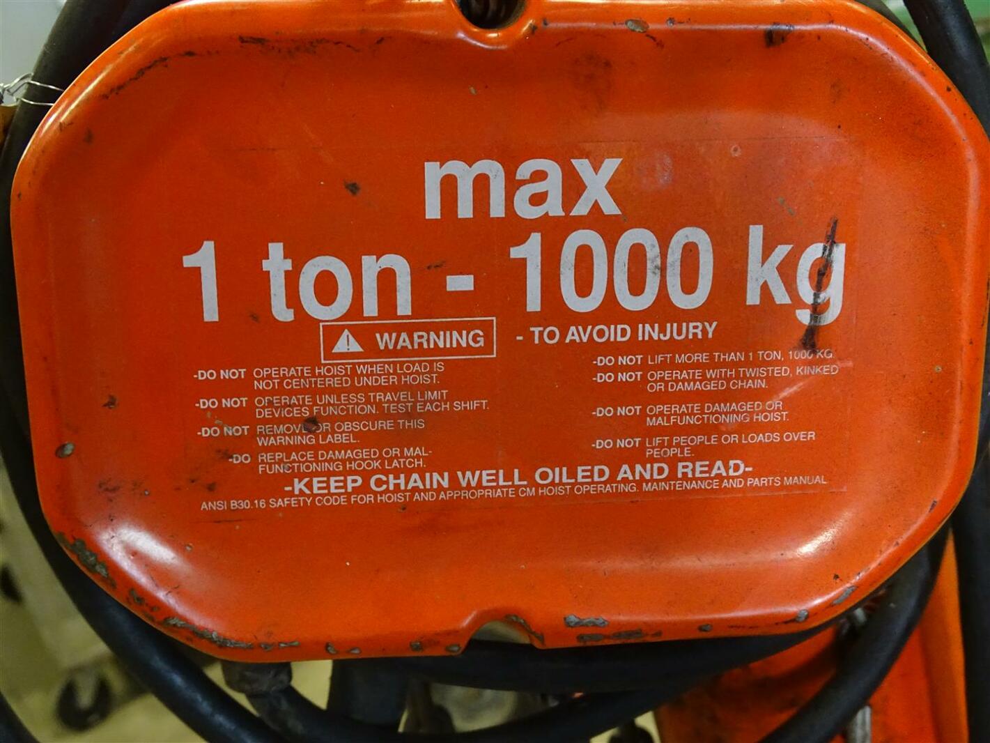 Columbus McKinnon CM Valustar 1 Ton Electric Chain Hoist 20ft