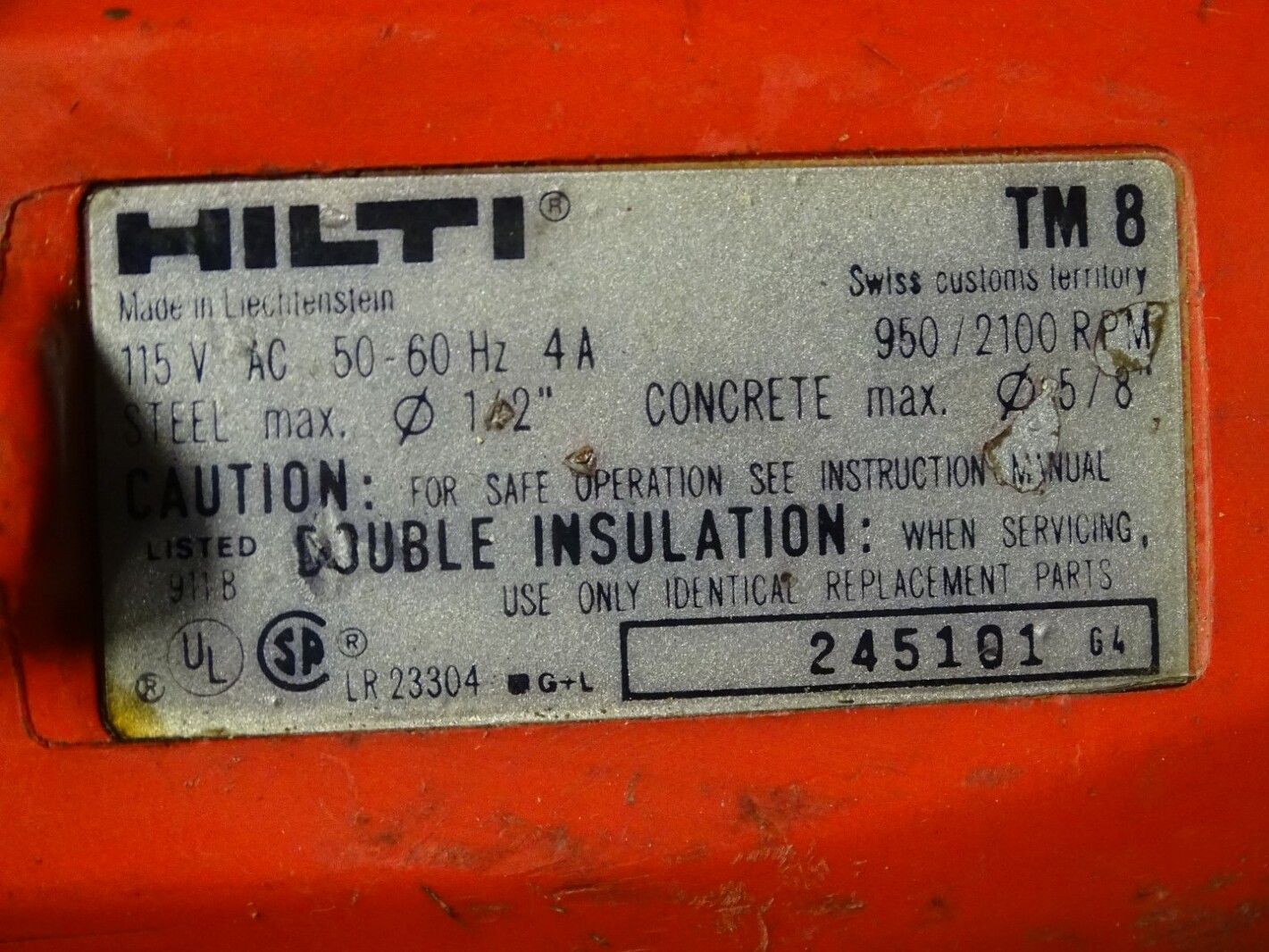 Hilti Corded Hammer Drill w/ Case & Accessories 115Vac 4A, TM 8