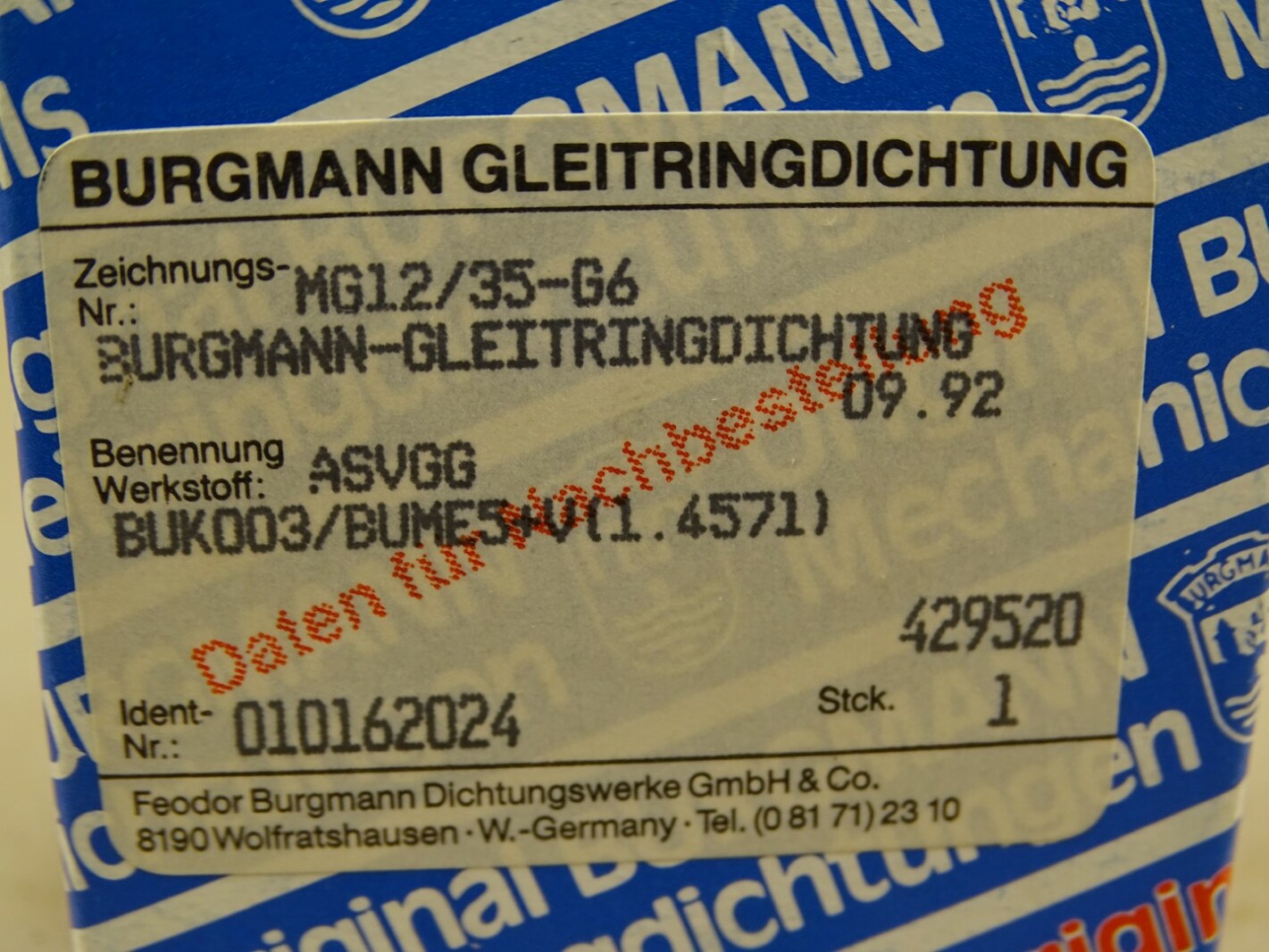 Burgmann-Gleitringdichtung Mechanical Seal , MG12/35-G6