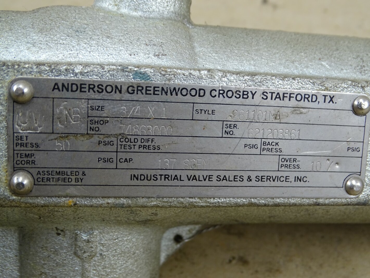 Crosby Pressure Relief Valve 3/4 x 1