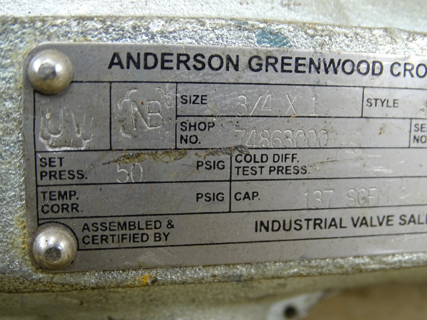 Crosby Pressure Relief Valve 3/4 x 1