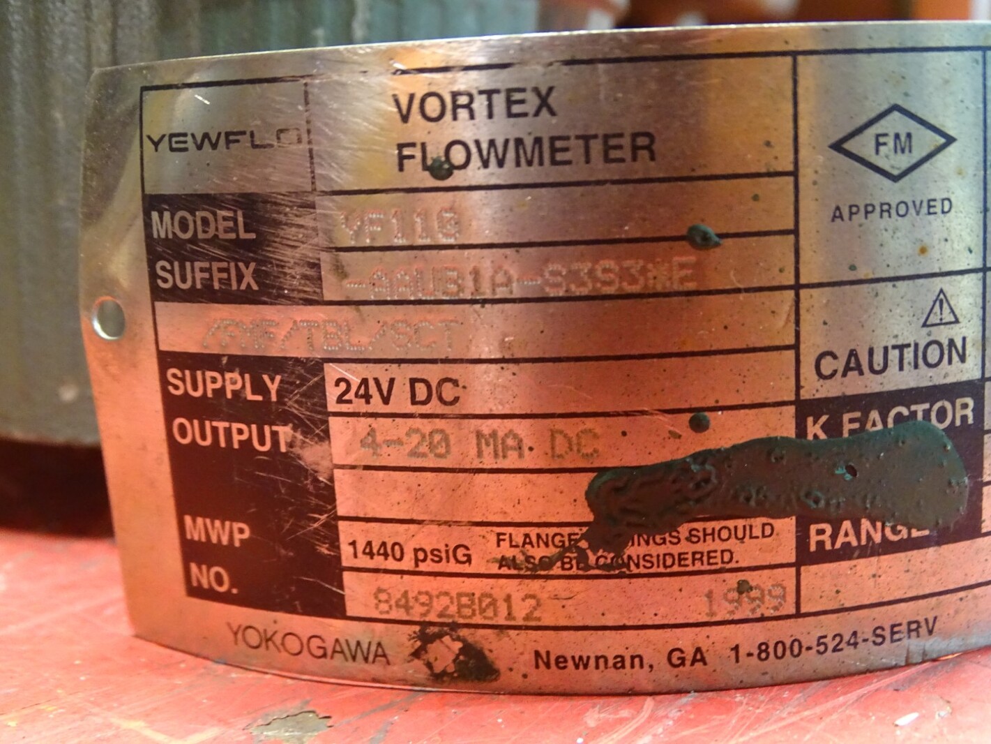 Yokogawa Yewflo Vortex Flowmeter 24VDC 4-20mADC, YF110-AAUB1A-S3S3*E/FMF/TBL/SCT