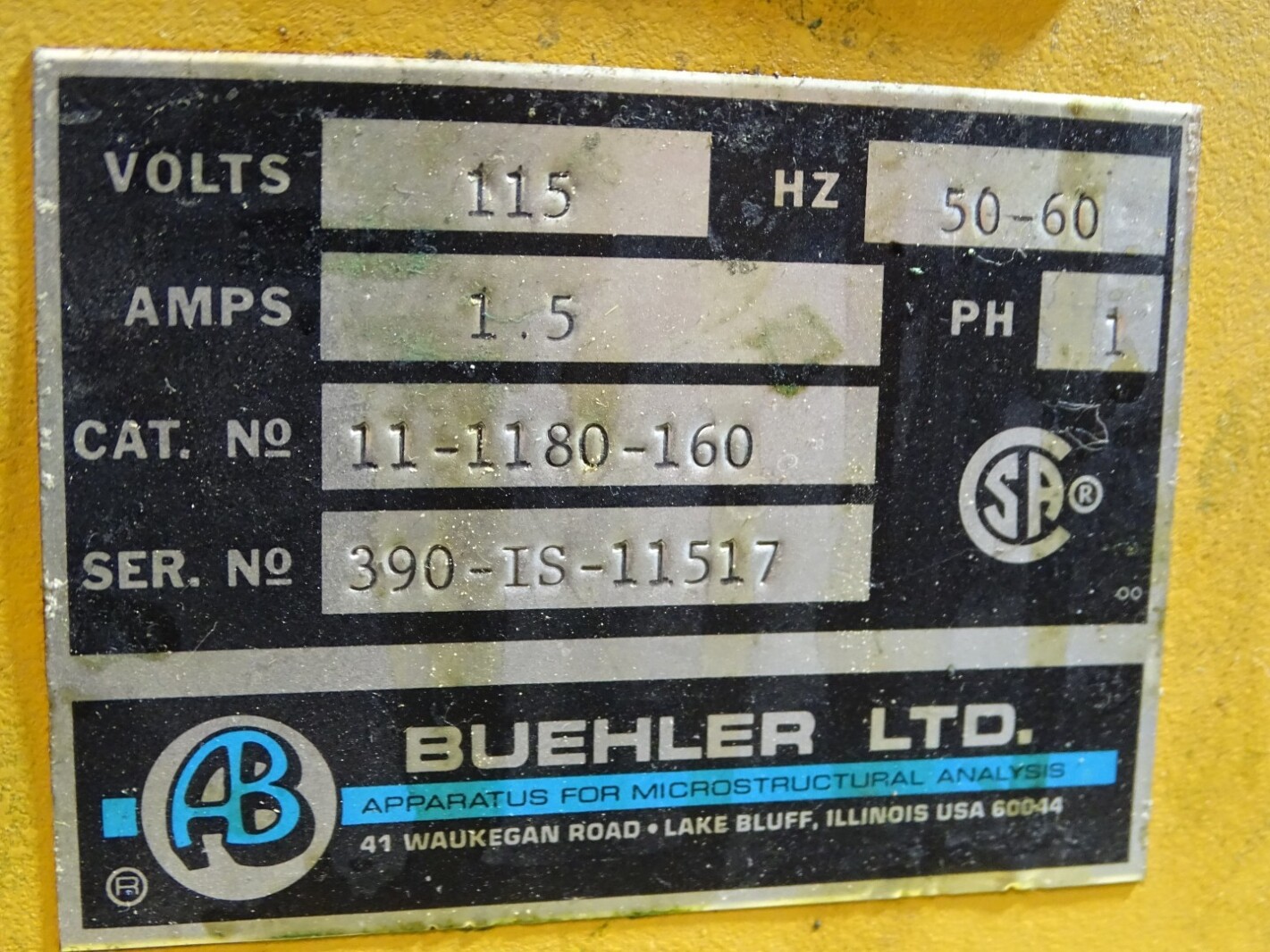 Buehler ISOMET Low Speed Saw 115V, 1.5A, 50-60HZ, 11-1180-160