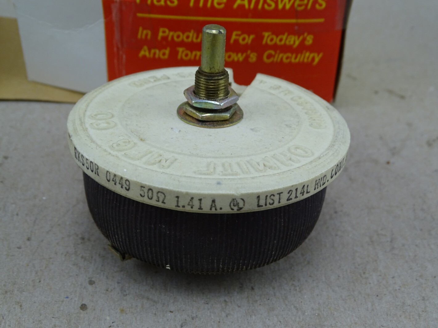 Ohmite 100 Watt Model K Rheostat 50 Ohms, RKS50R
