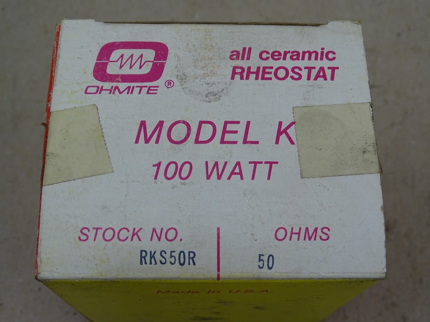 Ohmite 100 Watt Model K Rheostat 50 Ohms, RKS50R