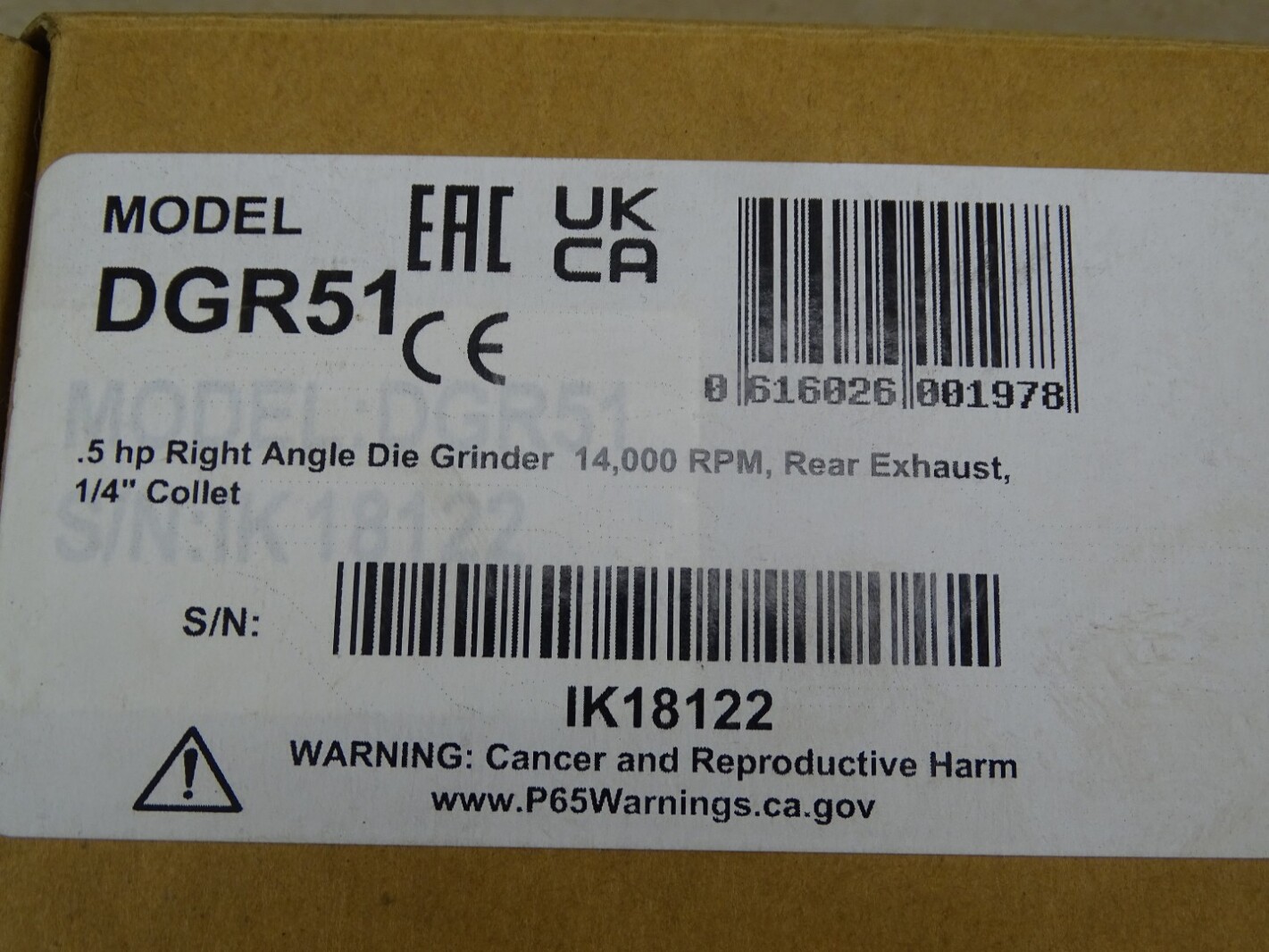 Dynabrade .5HP Right Angle Die Grinder  , DGR51