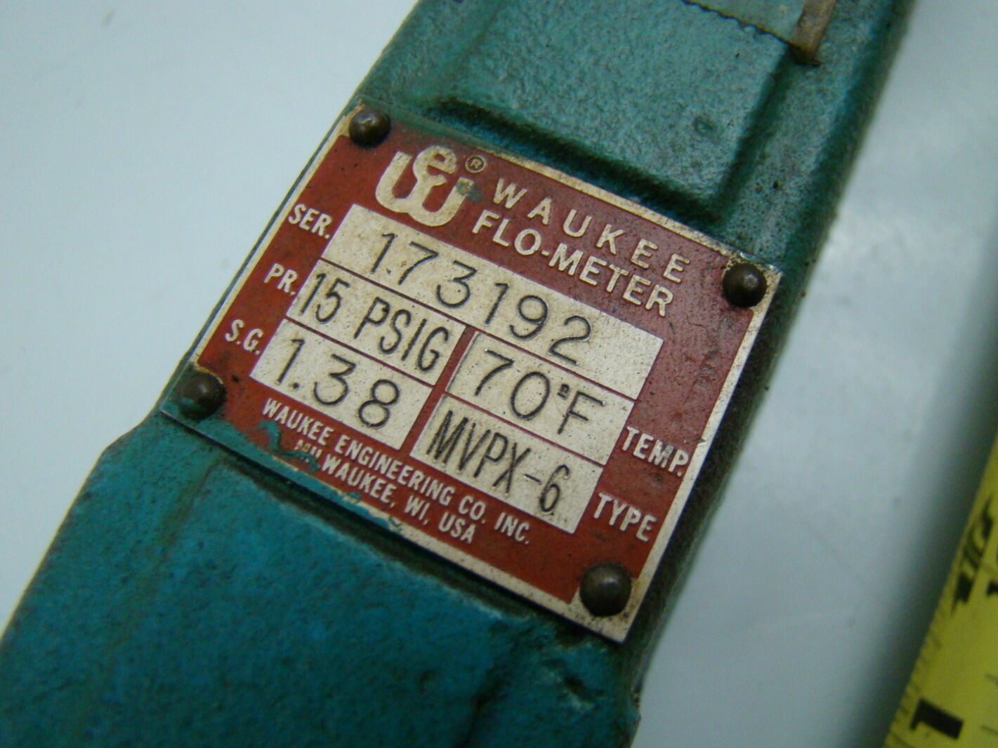Waukee Flow Meter 15 PSIG Type MVPX6 Joseph Fazzio, Incorporated