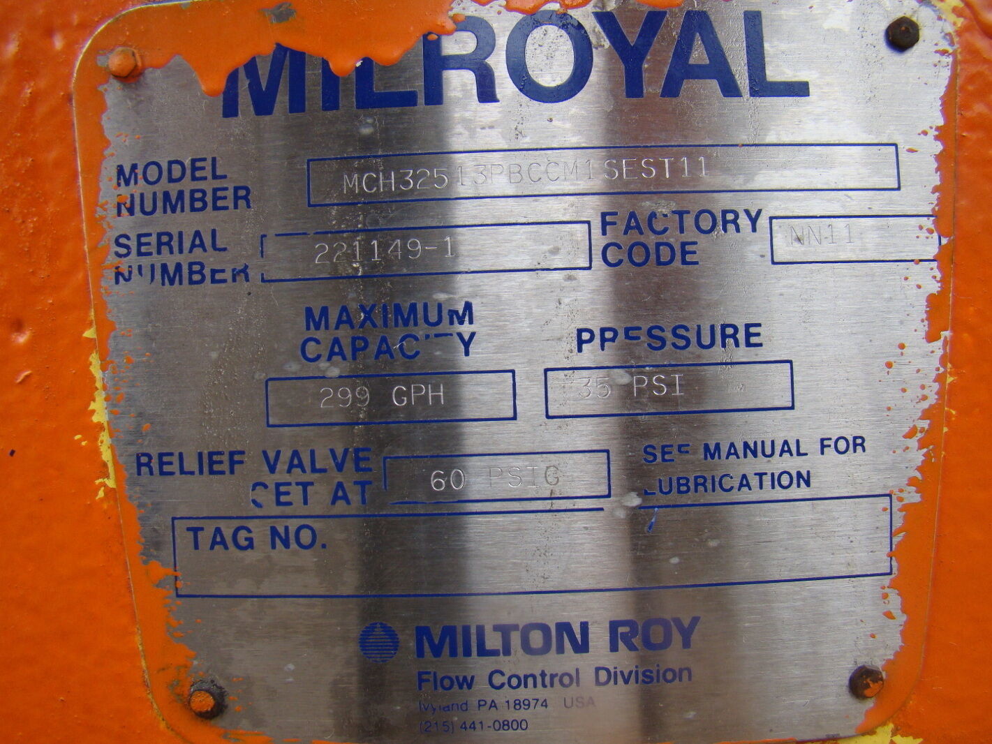 Milton Roy Milroyal, MCH32513PBCCM1SEST11 Joseph Fazzio, Incorporated