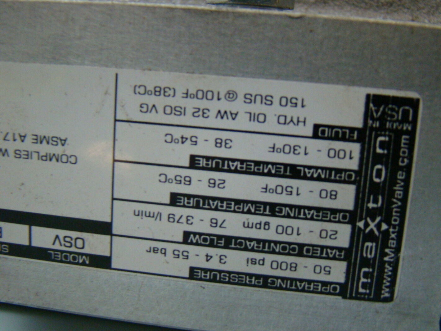 Maxton 50800 psi Elevator Overspeed Valve Model OSV Joseph Fazzio