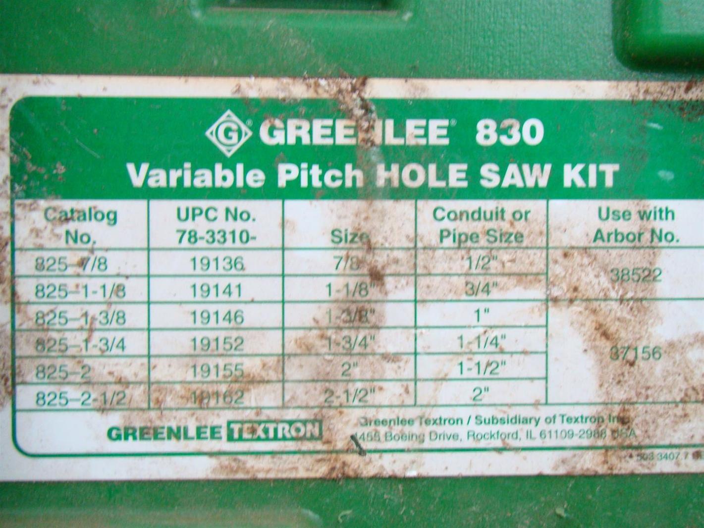 GreenLee Variable Pitch Hole Saw Kit , 830 783310191926 eBay
