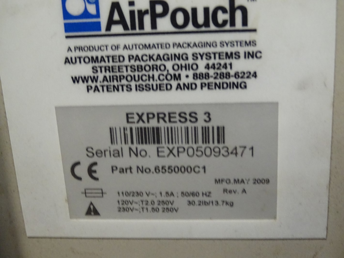 AirPouch Tabletop Pillow Packing Machine Express 3, 655000C1