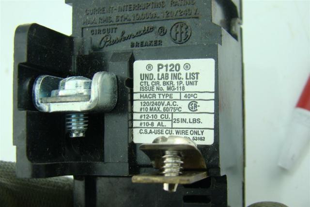 Pushmatic ITE P120 Single Pole 20 Amp Breaker - Used, Tested, 30-Day Guarantee