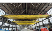 5 TON, 75FT Span, Double Girder, Top Running Bridge Crane,  (2) 5-TON Hoists