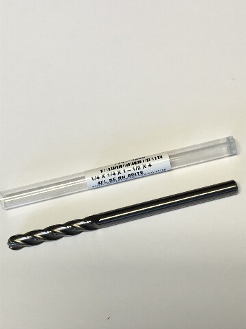 .250" 1/4" 4 Flute Extra Long Carbide Ball End Mill 1/4" x 1/4" x 1-1/2" x 4"