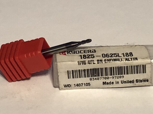 .0625" 1/16" 4 Flute Single End AlTiN Coated Carbide Ball End Mill