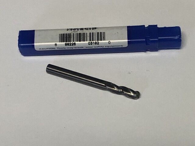 .1875" 3/16" 3 FLUTE SINGLE END REGULAR LENGTH CARBIDE BALL END MILL