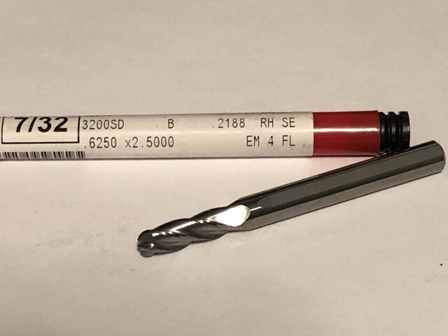 .2188" 7/32" 4 FLUTE SINGLE END CARBIDE BALL END MILL