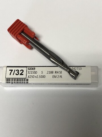 7/32" 2 FLUTE SINGLE END CARBIDE END MILL 7/32" x 5/8" x 1/4" x 2-1/2"