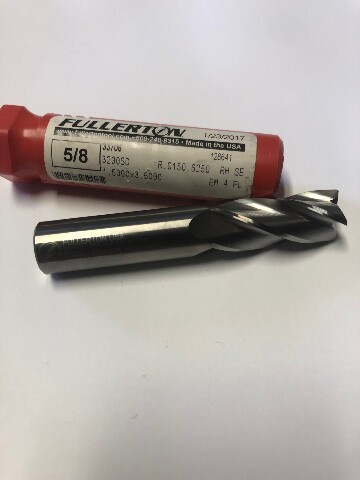 .6250" 5/8" 4 FLUTE SINGLE END CARBIDE END MILL .015" CORNER RADIUS