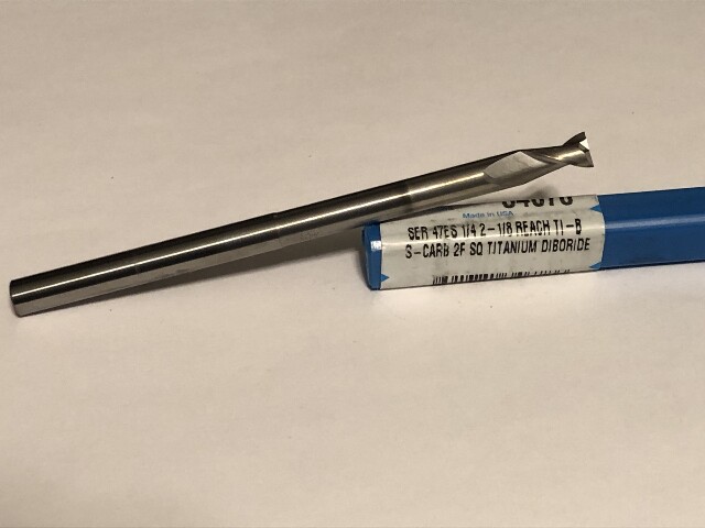 1/4" 2 Flute Single End Extra Long Reach Carbide End Mill 2-1/8" Relieved Shank