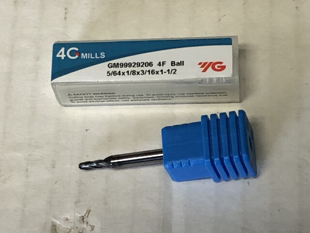 .0781" 5/64" 4 Flute Single End AlTiN&nbsp;Coated Carbide Ball End Mill