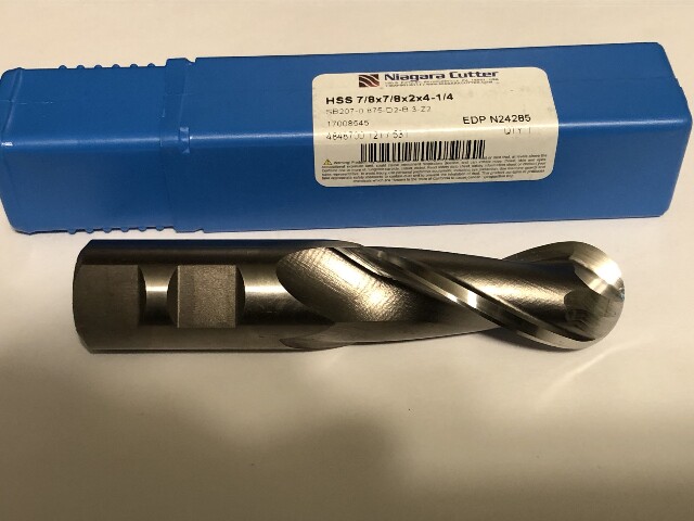 .875" 7/8" 2 FLUTE SINGLE END HIGH SPEED STEEL BALL END MILL 5/8" SHANK