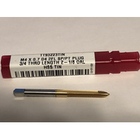 M4 x 0.70 D4 HIGH SPEED STEEL 2 FLUTE TiN COATED SPIRAL POINT PLUG TAP