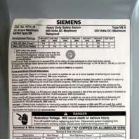 Siemens HF361R Safety Disconnect Switch, 600V AC, 3-Phase