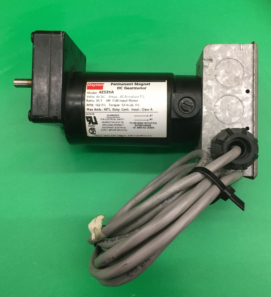 Dayton Permanent DC Gear Motor 4Z539A, 90V DC, HP 1/30 Input