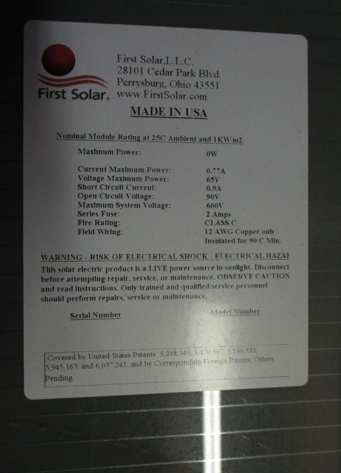 Details about / 102.5 Watt First Solar FS-4102A Solar Panel 88 volt 47-1//4/" long x 23-5//8/" 40lbs